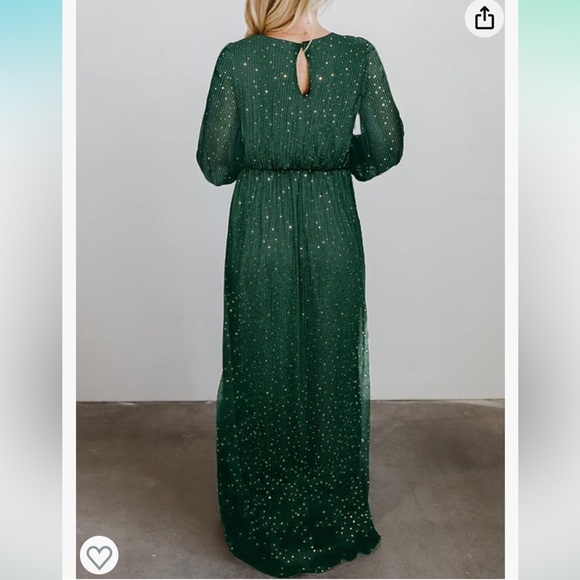 Dark Green - Large - Women's V Neck Formal Long Sleeve Maxi Dress w/Slit - Picture 7 of 10